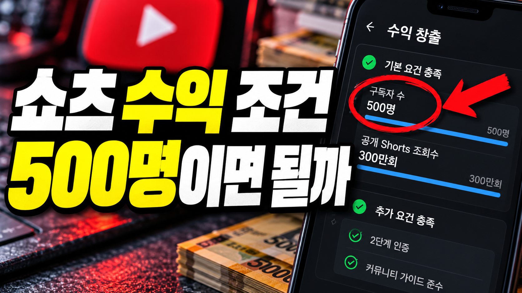 쇼츠 수익 창출 조건: 구독자 500명 단계와 1,000명 단계 차이, 신청 순서·반려 이유